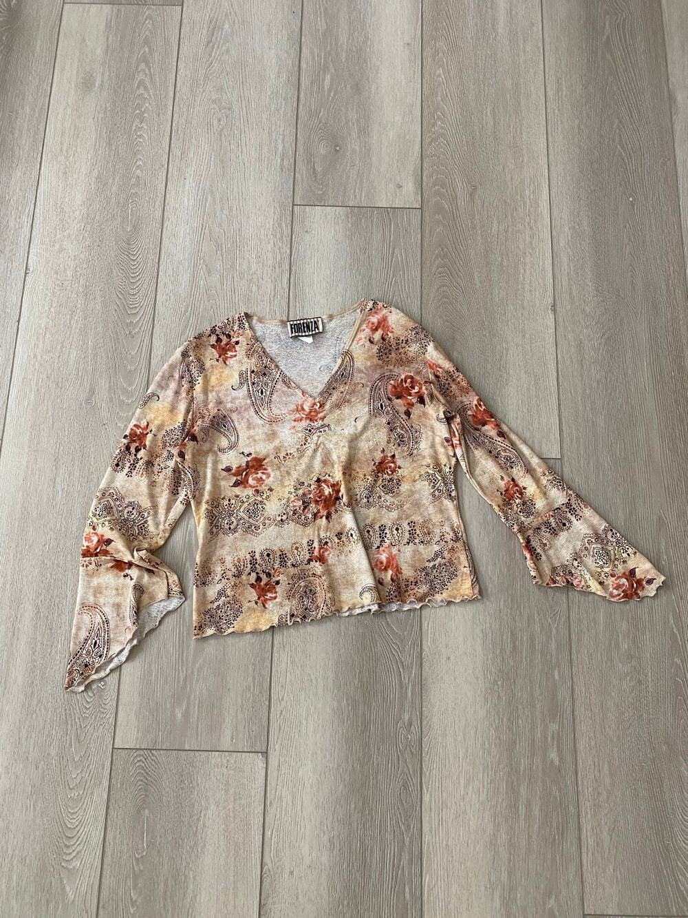 Forenza Y2K Floral Mesh Bell Sleeve Fairy Grunge Top L